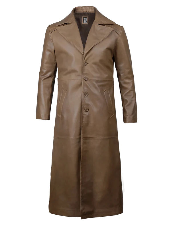 Brown Leather Long Men's Duster Coat